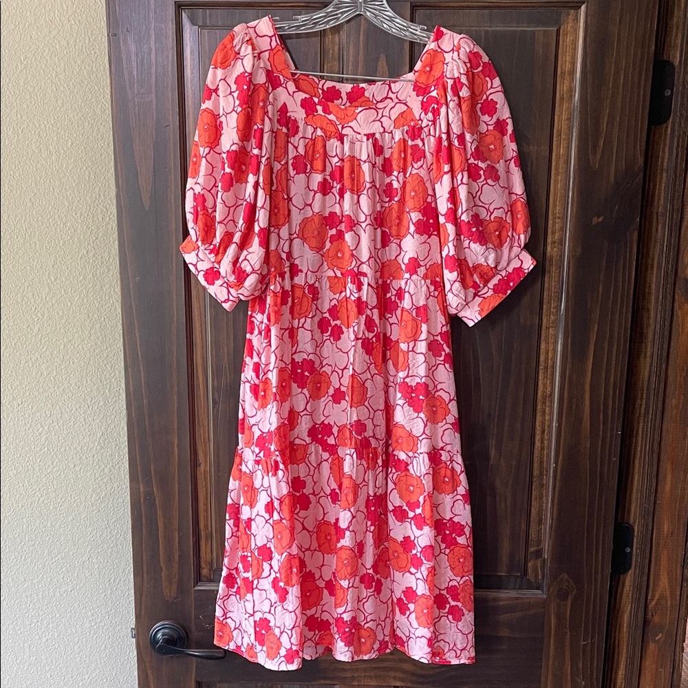 Lena & Lou Women’s Pink & Red Floral Puff-Sleeve Dress